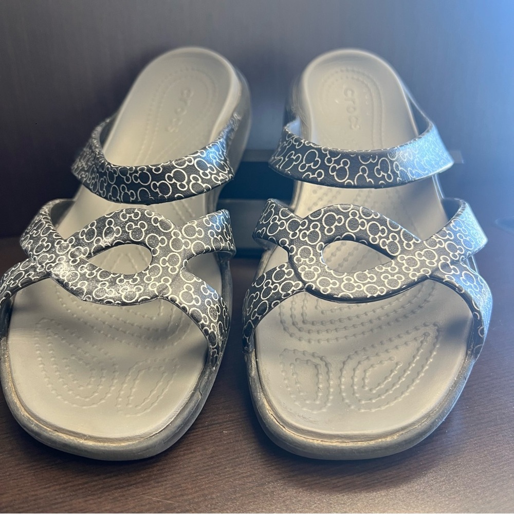 CROCS Disney Meleen Twist Mickey Mouse Women’s Size 9 Slide Sandals Black Gray
